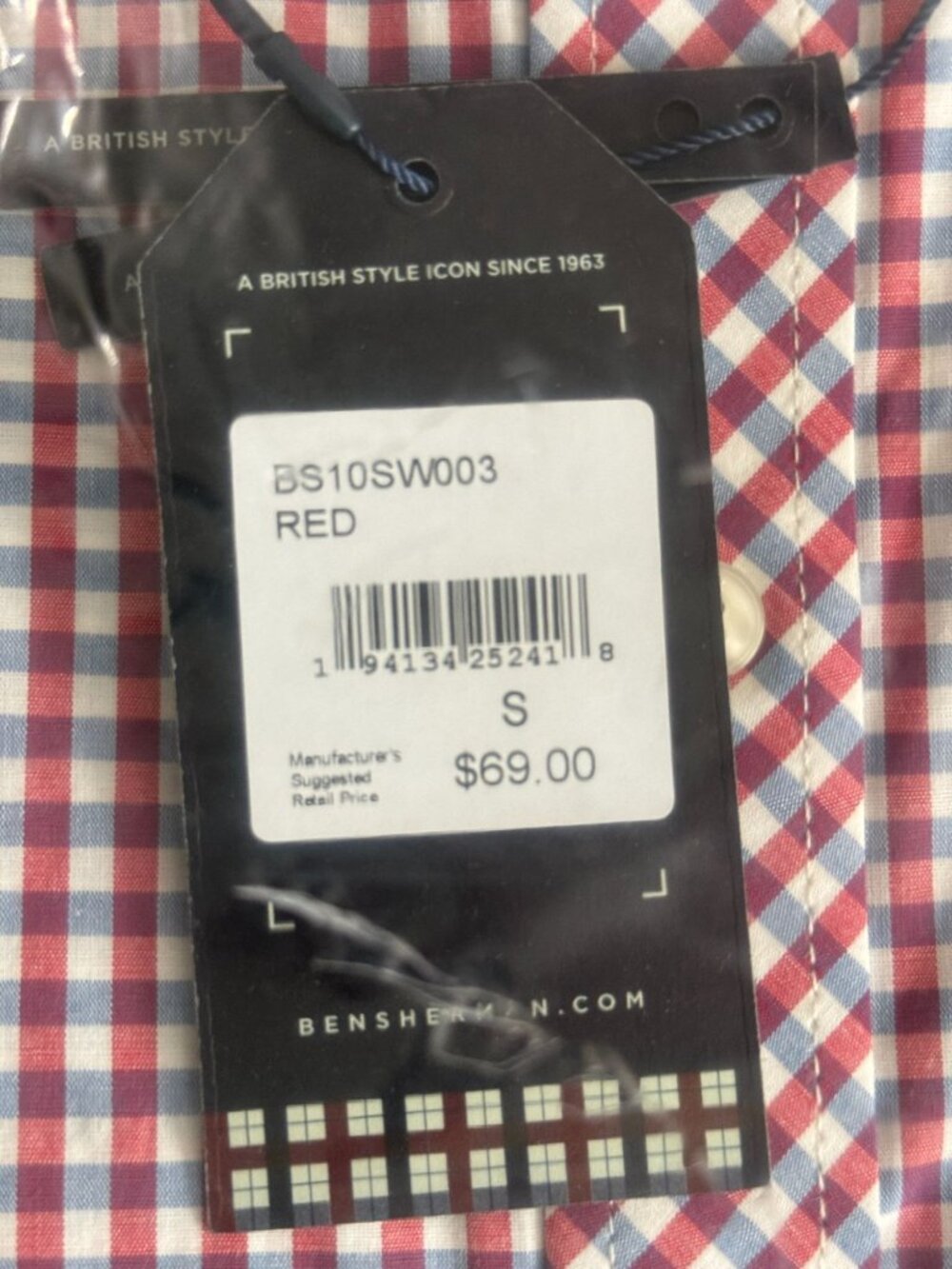 Ben Sherman Mens Red Blue Checkered Gingham 100% Cotton Stretch Fit Shirt Small - Picture 3 of 8